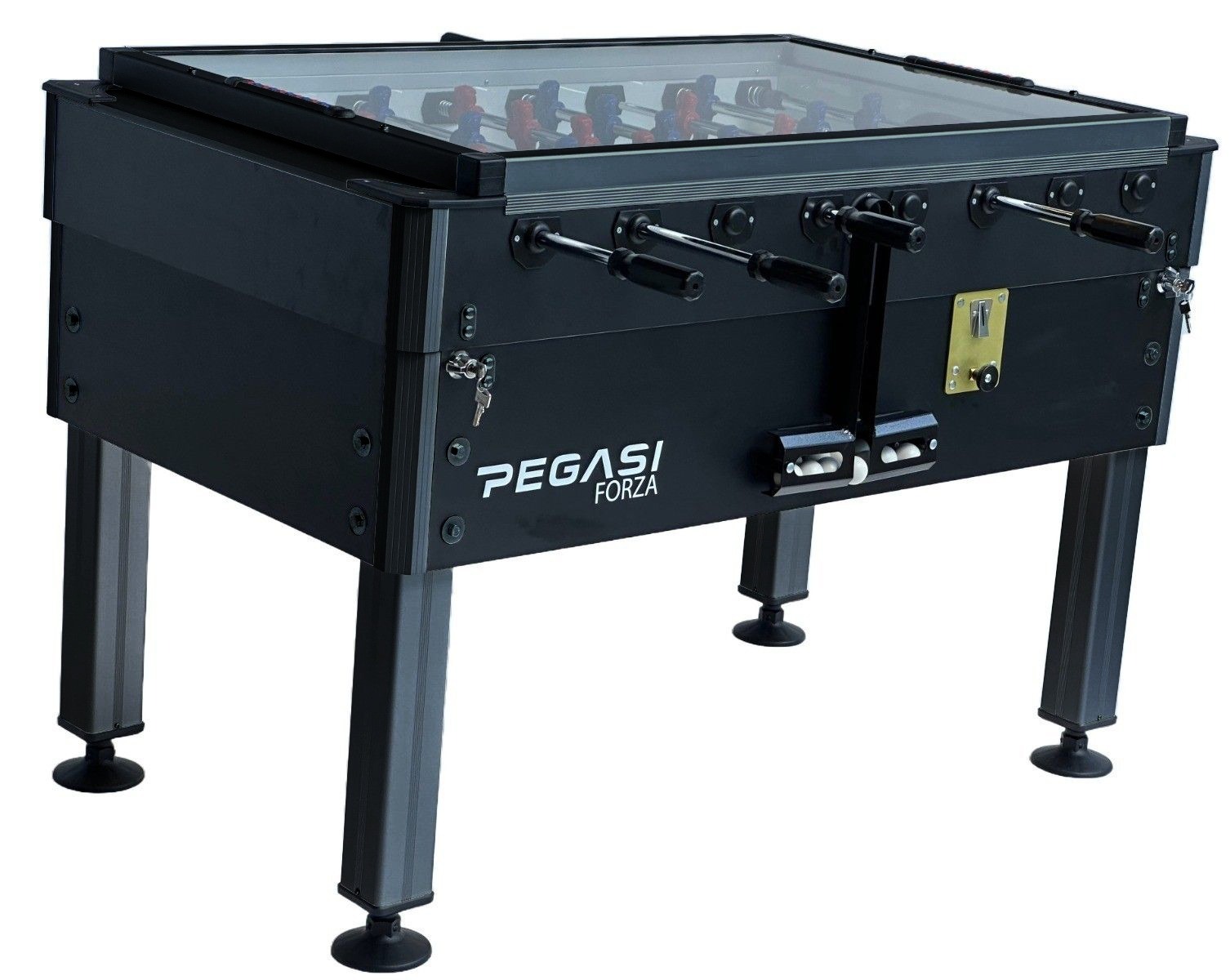 Voetbaltafel Pegasi | Forza Premium Black | Glasplaat | Muntinworp afbeelding